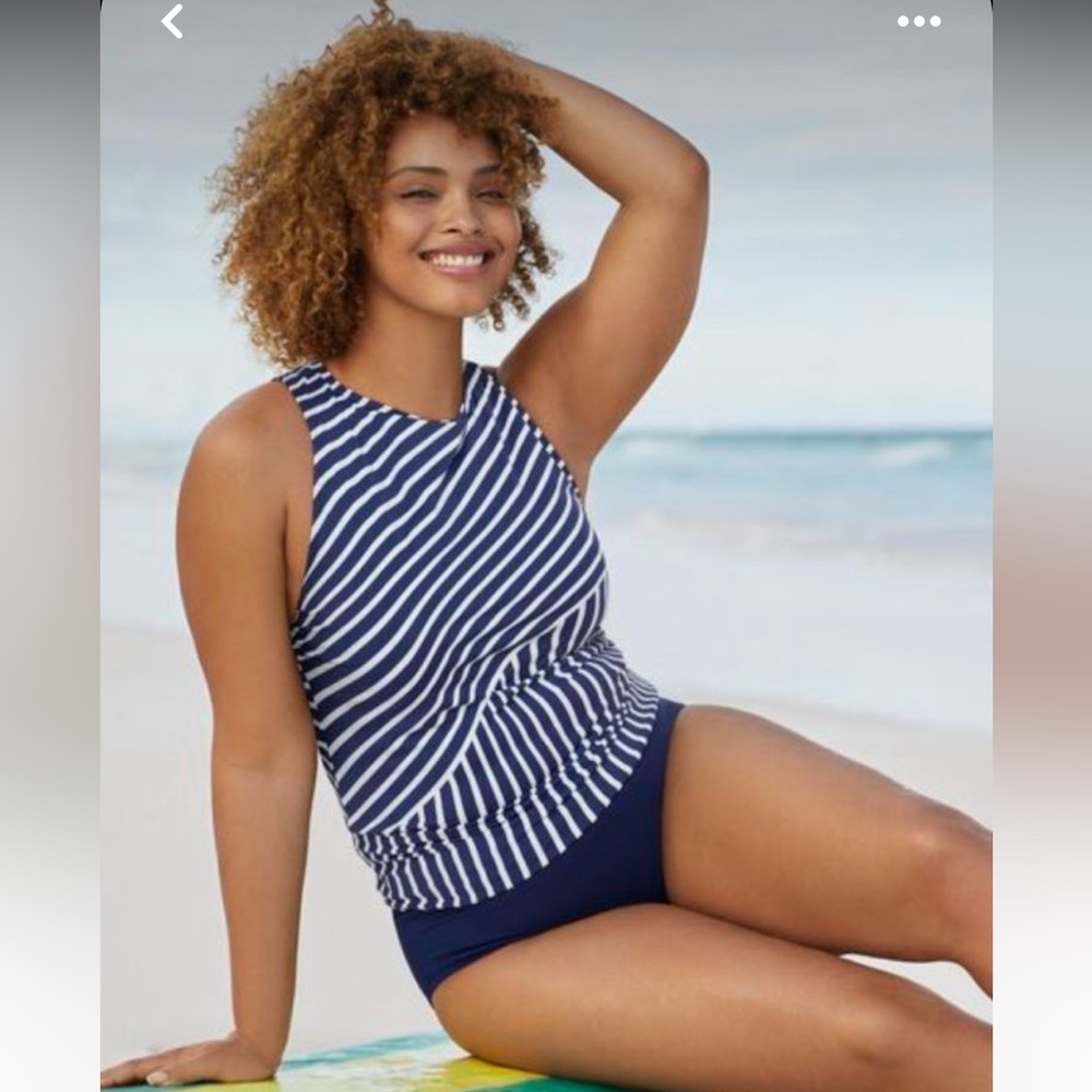 Lands end Tankini high neck WHITE BLUE - Picture 4 of 6